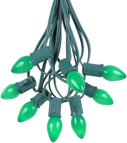 Miniatura 6 de Novelty Lights C7 - Juego de luces navideñas de cerámica amarilla, tira de luces para interiores y exteriores, bombillas opacas, cable verde, 25