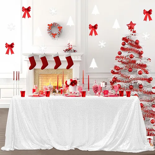 Miniatura 32 de Manteles redondos de lentejuelas negros para fiestas, de 121,9 cm, mantel redondo de purpurina ajustado, pequeño, lindo y dulce, para boda