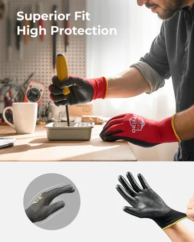 Miniatura 3 de OKIAAS Guantes de trabajo para hombre, guantes ultra delgados y ligeros con agarre, juego de 12 pares de guantes de construcción con revestimiento