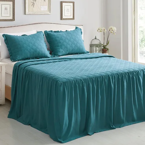 CHIXIN Colcha con Falda con Volantes - Caída de 30 Pulgadas de Largo, Ropa de Cama Estilo Shabby Chic, Ligera, Juego de 3 Piezas, Tamaño California