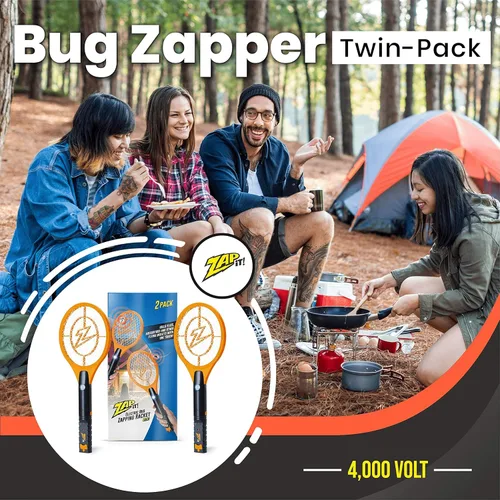 Miniatura 2 de ZAP IT! Bug Zapper - Raqueta recargable mata mosquitos, 4000 voltios, cable de carga USB, paquete de 2 (Mini, Naranja)