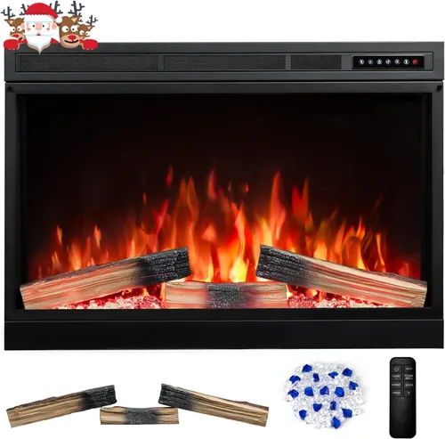 Miniatura 10 de R.W.FLAME - Inserto de chimenea eléctrica de 34" con colores de llama ajustables, colores de leña, velocidad y brillo de la llama, control remoto