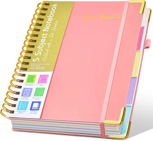 Miniatura 22 de Cuadernos en espiral de 8.5 x 11 pulgadas para trabajar con pestañas divisorias extraíbles, 300 páginas, cuaderno de 5 materias con rayas