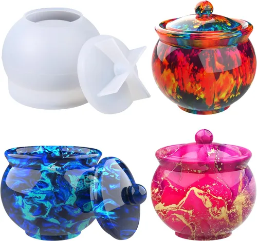 Juome Moldes de Silicona para Frascos de Resina, Moldes de Silicona para Frascos Grandes con Tapa para Fundición de Resina Epoxi, Molde de Resina