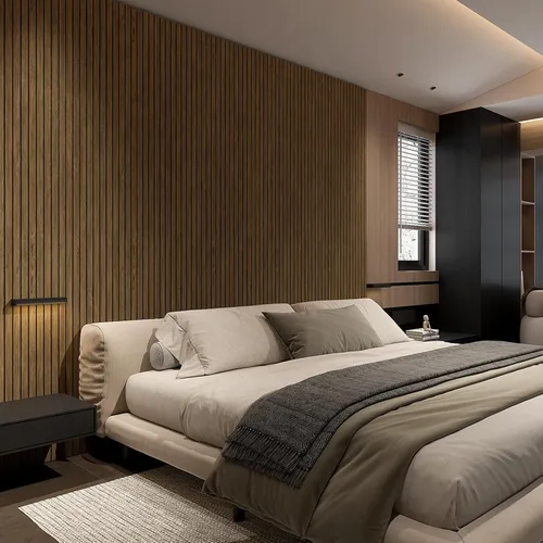 Miniatura 7 de 4 paneles de pared de listones de madera acústica 3D, absorción de sonido con cancelación de ruido, decoración de pared interior de teca natural