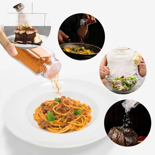 Miniatura 6 de Paquete de 30 frascos de vidrio para especias de 4 oz con etiquetas, botellas de especias cuadradas vacías, recipientes para condimentos con tapas