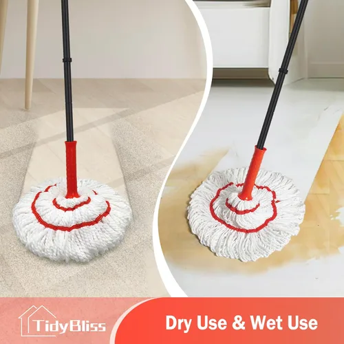 Miniatura 4 de TidyBliss Trapeador giratorio para limpieza de suelos, 57.5 pulgadas de largo con mango de algodón con escurridor, mopa húmeda de microfibra lavable