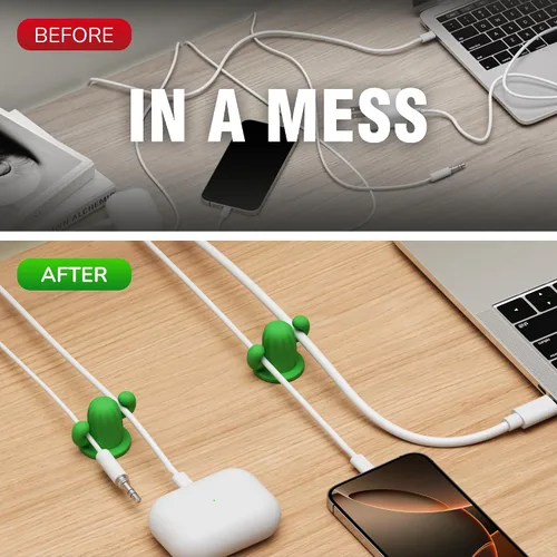 Miniatura 4 de ELETIUO Cactus - Organizador de cables de silicona con adhesivo fuerte, soporte universal para cables para escritorio, hogar, automóvil, organizador