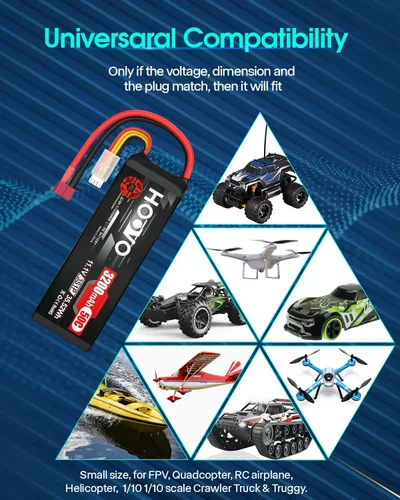 Miniatura 7 de HOOVO 3S 11.1V 3200mAh 50C RC Lipo Batería con conector T para RC Car RC Helicóptero Avión Quadcopter RC Modelos (2 Paquetes)