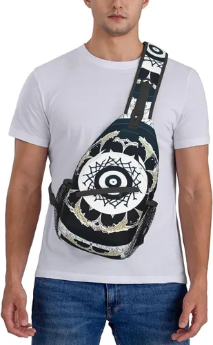Miniatura 6 de Bolso redondo de tótem blanco y negro, bolsa cruzada de viaje, senderismo, mini mochila de pecho, mochila casual para el hombro para mujeres