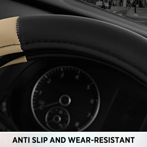 Miniatura 7 de Road Comfort - Funda de cuero antideslizante para volante de automóvil, ajuste universal para automóviles, camiones y SUV de 14.5 a 15 pulgadas