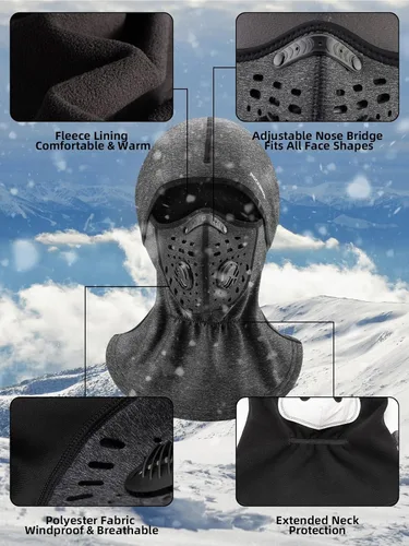 Miniatura 5 de ROCKBROS Máscara de esquí Pasamontañas de invierno para hombres Baclava para clima frío térmico
