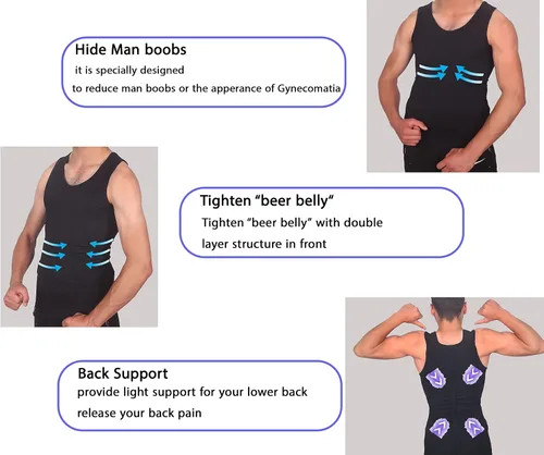 Miniatura 4 de Camisas de compresión para hombre, chaleco moldeador de cuerpo adelgazante para hombre, camisetas sin mangas para abdominales, fajas para hombres