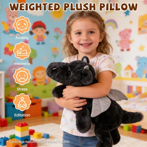 Miniatura 4 de Peluche de dragón negro, 20.5 pulgadas 2.2 libras, peluche gigante súper suave, almohada corporal, regalos de cumpleaños para bebés y niñas