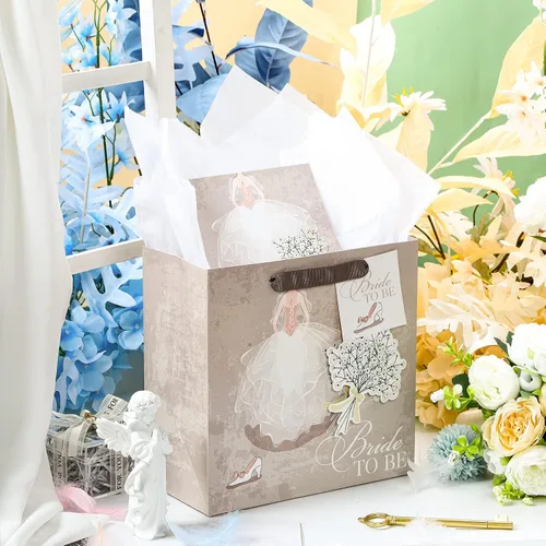 Miniatura 4 de MAYPLUSS Bolsa de regalo de boda mediana de 10 pulgadas con tarjeta de felicitación y papel de seda para aniversario, despedida de soltera, novia