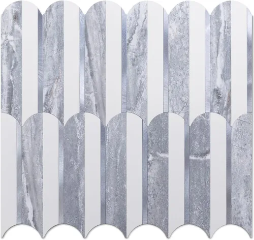 Miniatura 18 de DICOFUN Protector contra salpicaduras de 10 hojas de espiga para despegar y pegar, aspecto de madera blanca vintage, PVC para salpicaduras