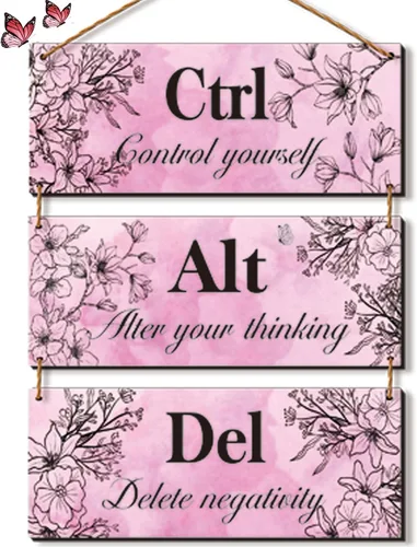 3 piezas de decoración de pared rosa intenso para niña, decoración de pared de oficina, arte floral de madera, inspirador con citas positivas Ctrl