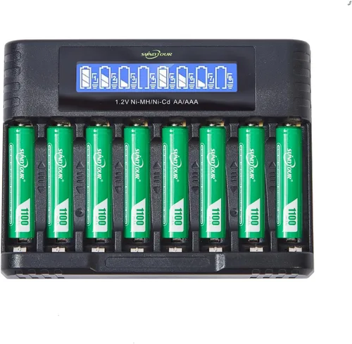 Miniatura 8 de Batería AA Ni-MH de 2800 mAh con cargador 8 pilas AA Ni-MH de 2800 mAh con 8 ranuras para cargador de batería, recarga hasta 1200 ciclos