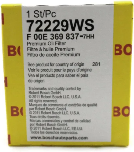 BOSCH 72229WS Filtro de aceite de motor de taller - Compatible con Lexus ES, NX, RX, UX seleccionados; Toyota C-HR, Camry, Celica, Corolla,