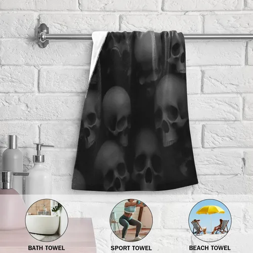 Miniatura 5 de Juego de 2 toallas de mano de baño con patrón de calavera gris y gris, diseño de esqueleto, suave y absorbente, toallas de mano decorativas