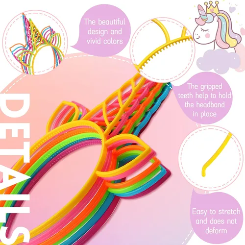 Miniatura 3 de Zddaoole 24 diademas de unicornio para fiestas de cumpleaños, diademas de plástico para niñas, accesorios para la cabeza para suministros de fiesta