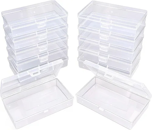 Miniatura 15 de 100 unidades de cajas de almacenamiento rectangulares mini de plástico transparente con tapa con bisagras para cuentas y otros artículos pequeños