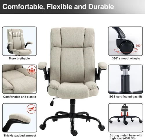 Miniatura 6 de Silla de oficina con respaldo alto, ergonómica, ejecutiva, silla de escritorio para computadora, cómoda tela, acolchada, sillas de escritorio