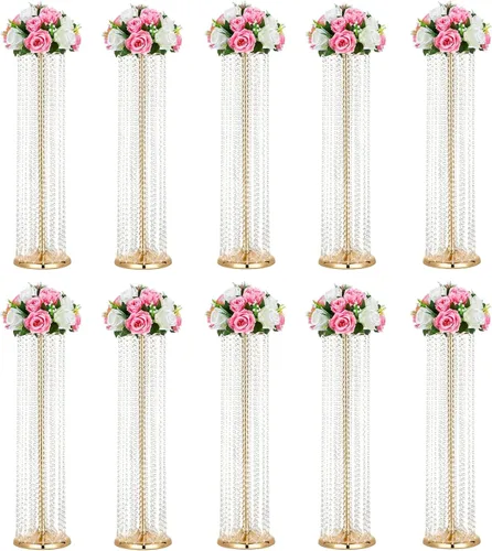 Miniatura 12 de Jarrones de boda de metal de 35.4 pulgadas de alto para centros de mesa: juego de 2 soportes de flores con cristales acrílicos, elegantes soportes