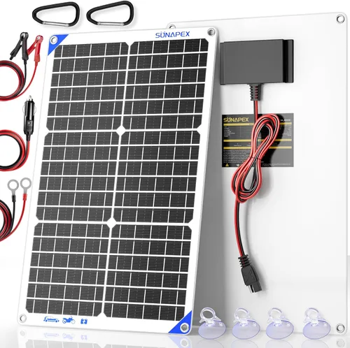 Miniatura 13 de SUNAPEX Mantenedor de cargador solar de goteo de 12 V y 20 vatios, cargador de batería solar impermeable, kit de panel solar, controlador de carga