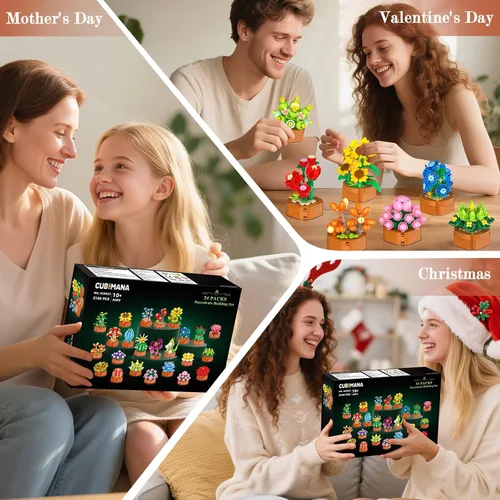 Miniatura 7 de CUBIMANA Juego de 24 flores y suculentas, 2160 piezas, colección botánica de 0.142 in, kit de mini flores para decoración del hogar, juguetes
