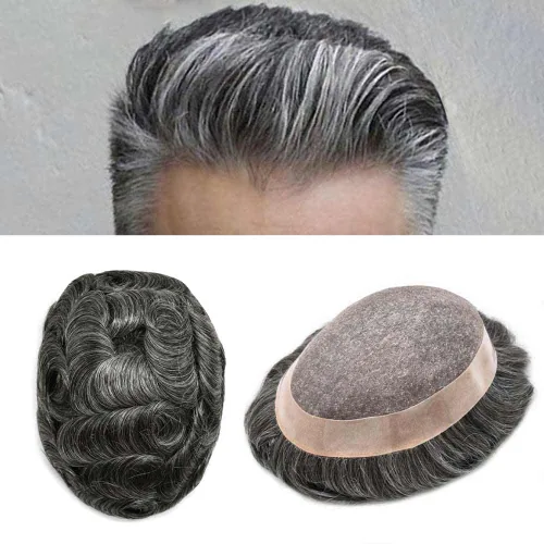 Miniatura 54 de Toupee para hombres sistemas de reemplazo de piezas de cabello humano real, duradero, fino, mono para hombre, tupé, sistema de cabello para hombre