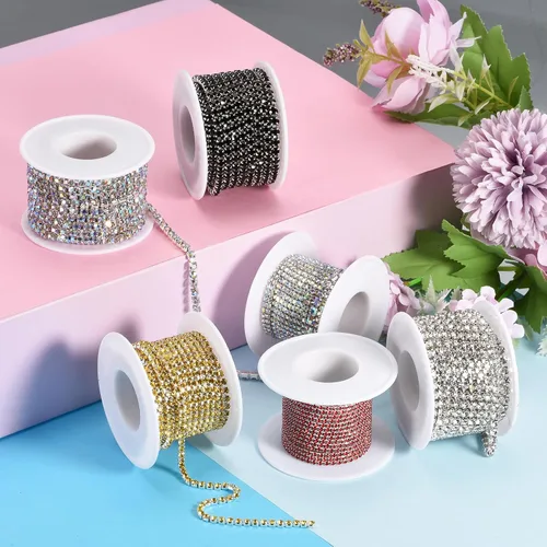 Miniatura 4 de uxcell 6 rollos de 33 yardas de 0.118 pulgadas (0.118 in) con diamantes de imitación de cristal para coser en cadena de diamantes de imitación