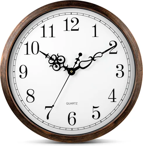 Miniatura 10 de Bernhard Products Reloj de pared marrón vintage, silencioso, sin tictac, de 16 pulgadas, extra grande, de cuarzo, funciona con pilas, redondo
