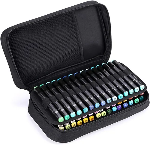 BTSKY Estuche de transporte para marcadores de arte, organizador de lápiz labial - 60 ranuras, almacenamiento de marcadores de lona con cremallera