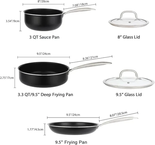 Miniatura 3 de Juego de ollas y sartenes antiadherentes, juego de utensilios de cocina de cerámica de 5 piezas, asas de acero inoxidable, compatible con inducción