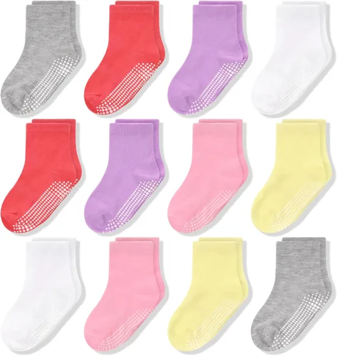 Miniatura 13 de SkiBeaut Calcetines para niños pequeños, 12 pares de puños antideslizantes para niños y niñas con pinzas para 1-7 años