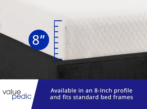 Miniatura 4 de Valuepedic - Colchón de tamaño individual de 8 pulgadas de espuma viscoelástica con gel, cómodo con soporte ergonómico y alivio de presión, funda