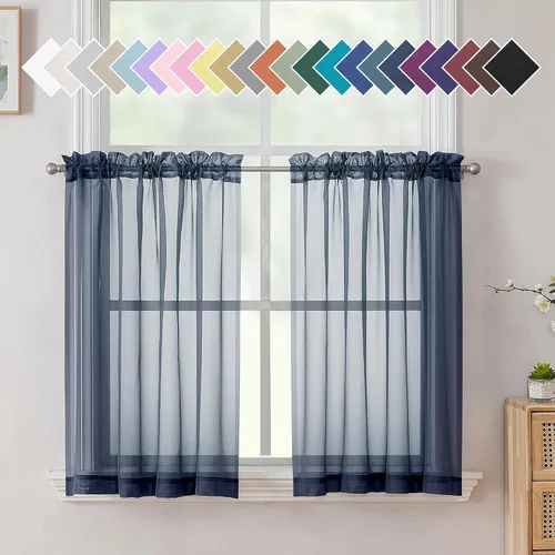 Miniatura 184 de Aiyufeng 2 paneles de cenefa transparente negra de 14 pulgadas de largo, cortinas cortas negras transparentes para dormitorio, cortinas de cocina