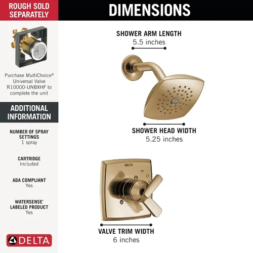 Miniatura 3 de Delta Ashlyn 17 Series T17264-CZ - Juego de grifos de ducha de doble función, kit dorado de 2 manijas, bronce champán T17264-CZ (válvula no incluida)