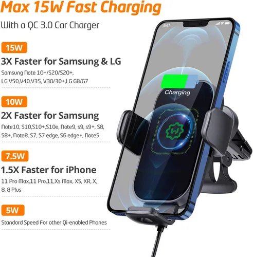 Miniatura 7 de Cargador inalámbrico para automóvil, (nueva versión de brazos automáticos), cargador inalámbrico rápido para automóvil, soporte de teléfono