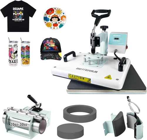 BetterSub - Máquina de prensa de calor 5 en 1 de 12 x 15 pulgadas, prensa de sublimación de calidad industrial con accesorio para vaso de 30oz y