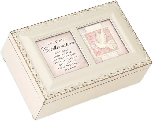 Cottage Garden On Your Confirmation - Caja de música de color marfil mate Plays Ave Maria