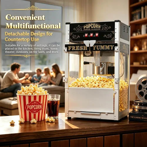 Miniatura 7 de 20 OZ Commercial Popcorn Machine with Cart - Stainless Steel Kettle Popper with Wheels, Warming Deck & Tempered Glass, for Business, School