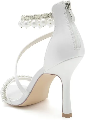 Miniatura 3 de Zapatos de novia para mujer, con puntera abierta, tacón alto, correa en el tobillo, zapatos de vestir, informales, formales, para bodas, fiestas