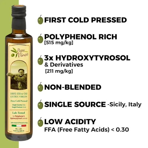 Miniatura 8 de Aceite de Oliva Extra Virgen Papa Vince - Primera Prensa en Frío de Cosecha Familiar 2024/25, Rico en Polifenoles, Sutil Acabado de Pimienta, Sin