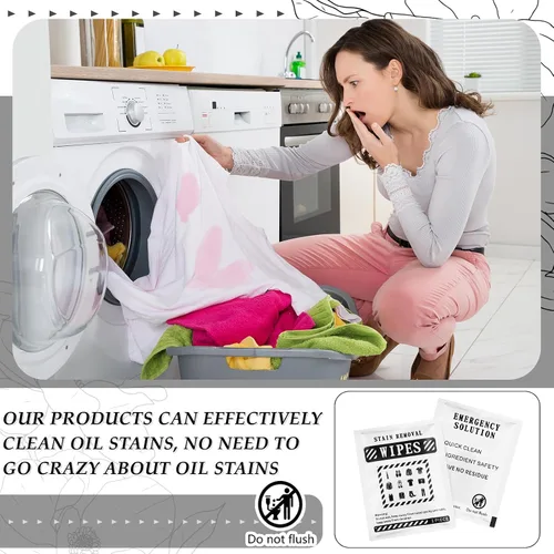 Miniatura 5 de Timgle 200 toallitas quitamanchas instantáneas envueltas individualmente, limpiadoras portátiles sin enjuague para ropa, tela, grasa de café, bolsa