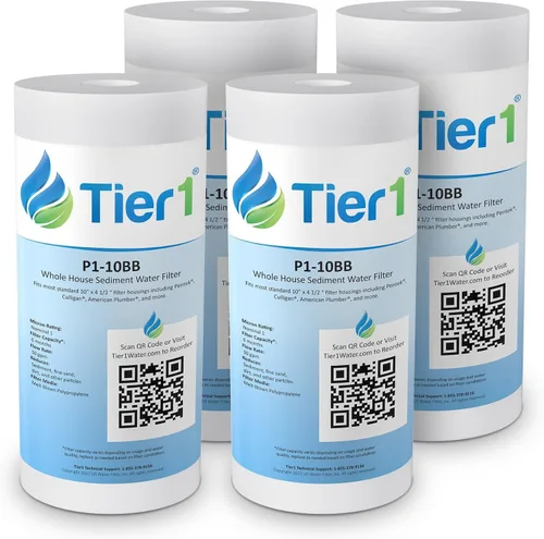 Miniatura 15 de Tier1 Filtro de agua de 1 micrón de 10 x 4.5 pulgadas Filtro de agua de sedimentos de polipropileno hilado para toda la casa Reemplazo