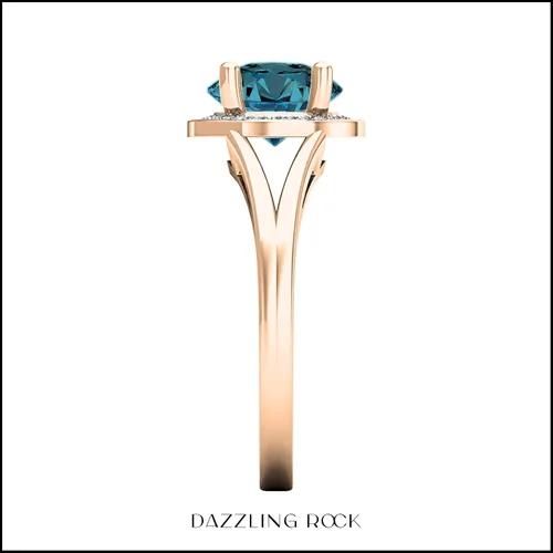 Miniatura 270 de Dazzlingrock Collection Anillo de compromiso redondo de 0.276 in con halo de diamante blanco y vástago dividido para ella en oro macizo de 14