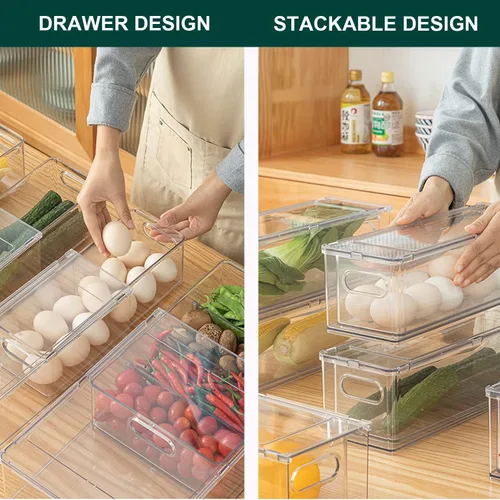 Miniatura 4 de LALASTAR Paquete de 2 organizadores de refrigerador con cajón extraíble, organizador apilable para congelador, organización y almacenamiento