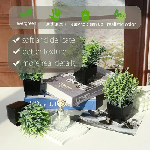 Miniatura 4 de GREENTIME Paquete de 4 plantas falsas en maceta negra, pequeñas plantas artificiales de eucalipto en maceta, hierba de trigo, mini vegetación